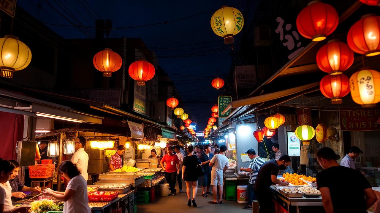 Bangkok night market food stalls