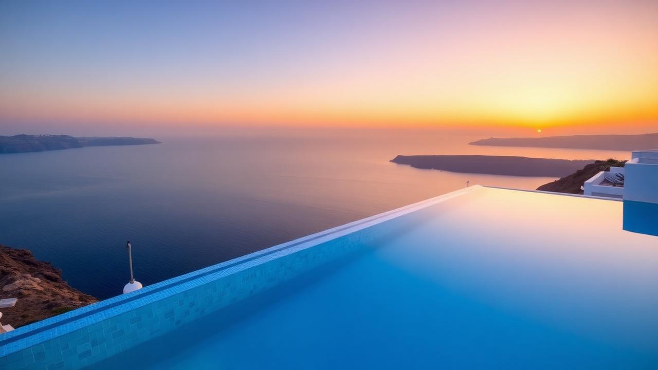 Santorini infinity pool at sunset